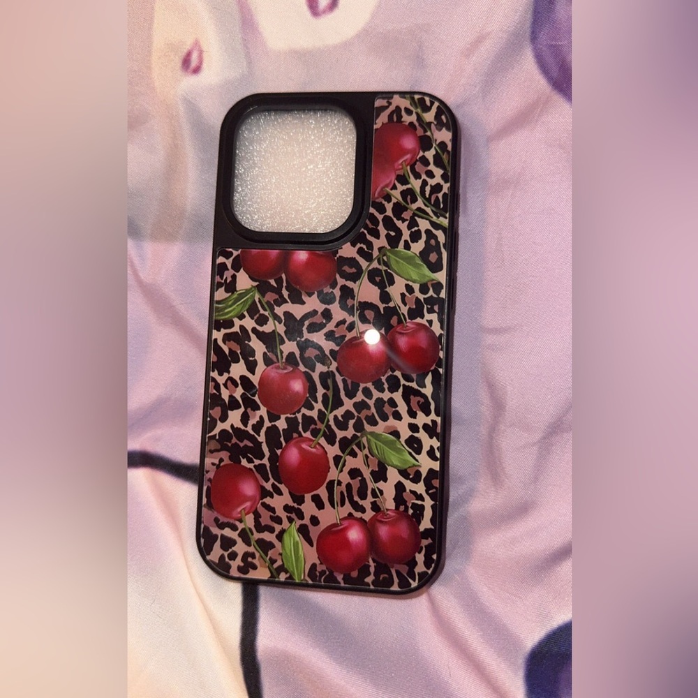 Cheetah cherry iPhone 15 pro case
